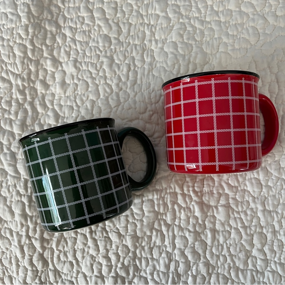 Hallmark Red and Green Checkered Mugs